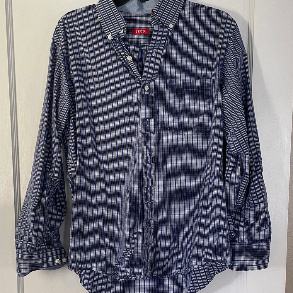 Izod Men's Blue Plaid Button Down Shirt